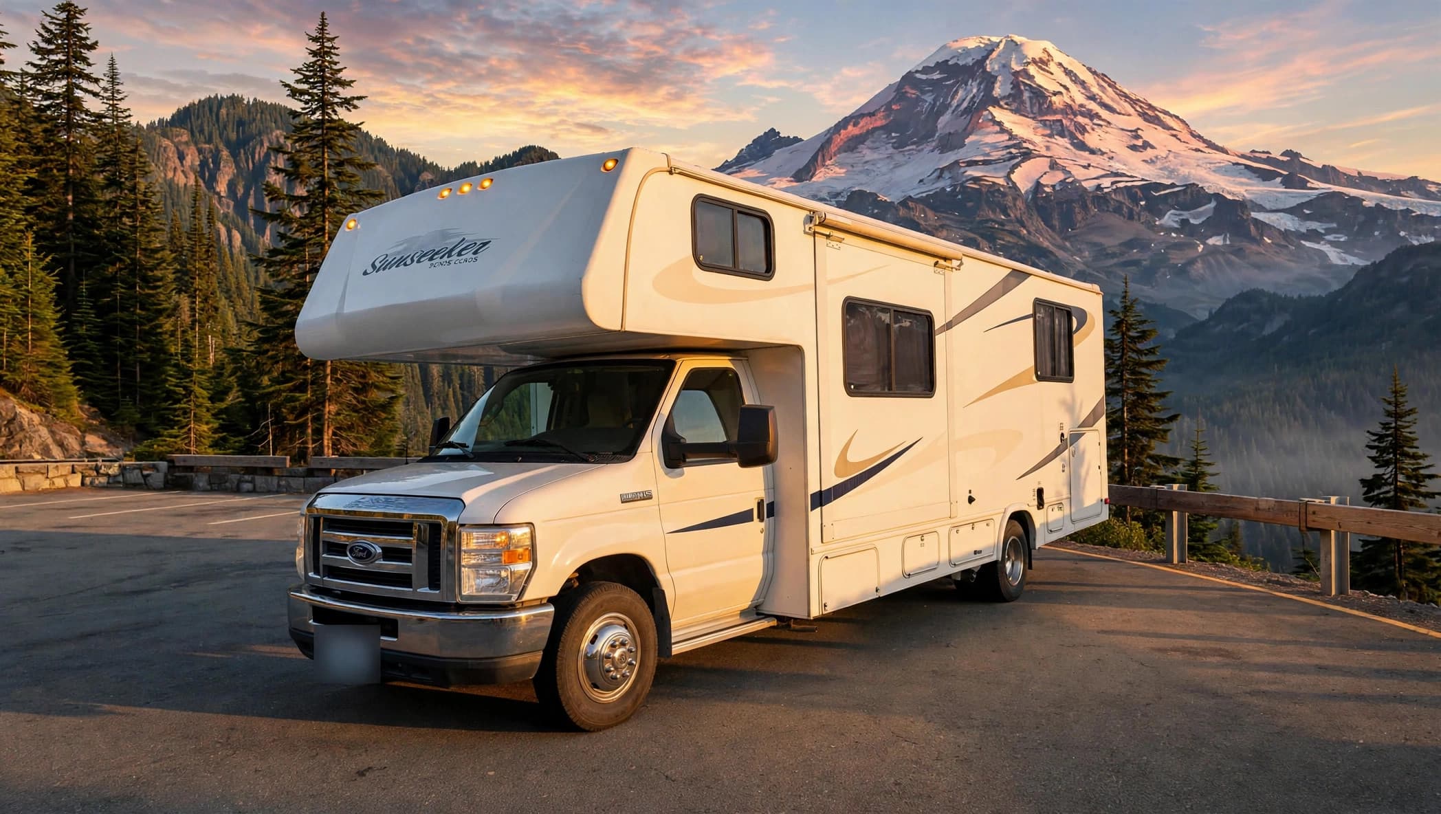 Our Sunseeker at a Mount Rainier viewpoint at sunrise