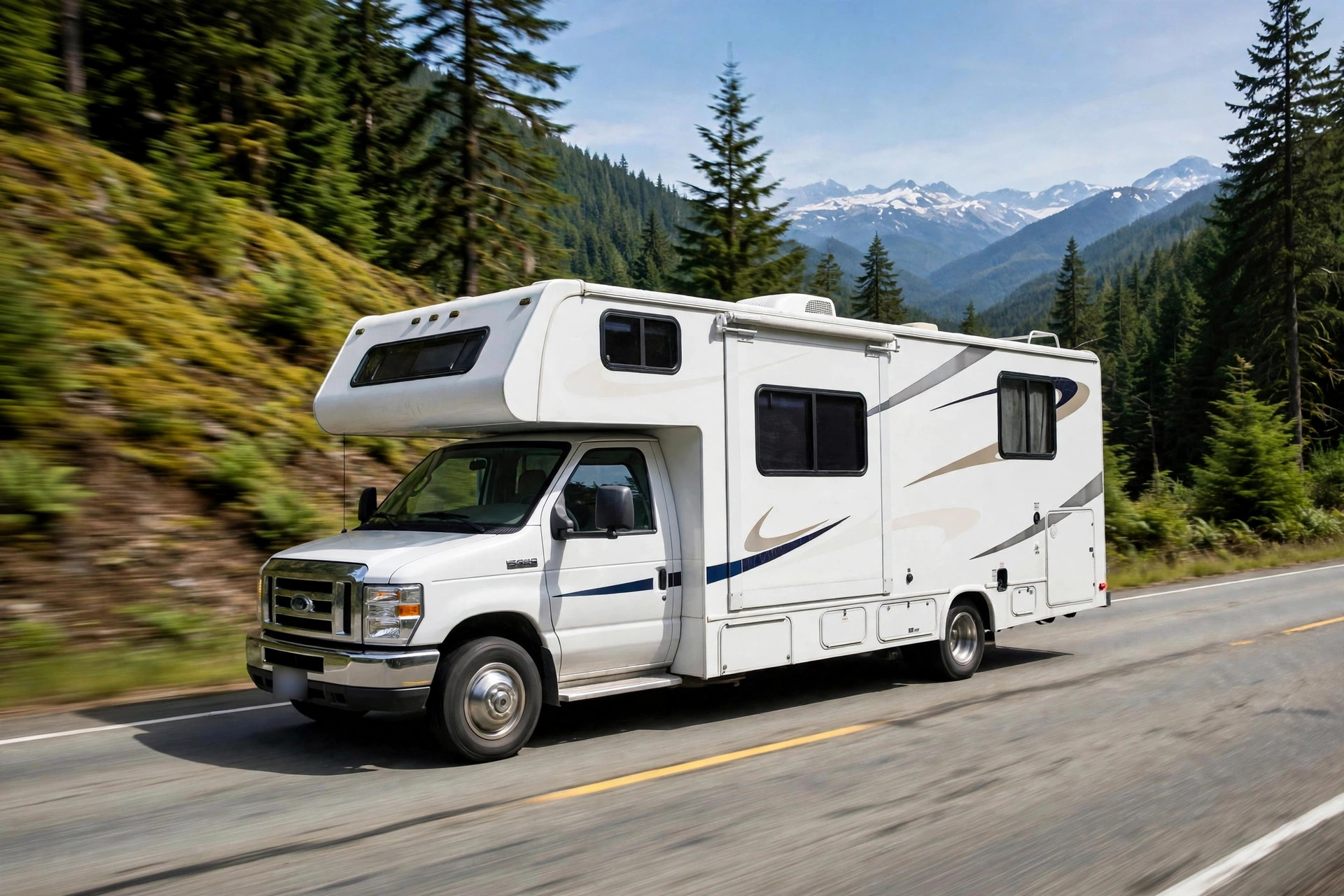 Drives like a big SUV — our 28-foot Class C on a mountain highway